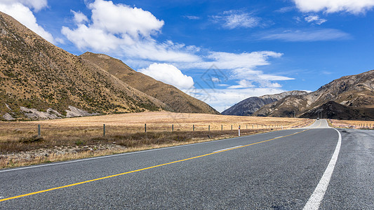 新西兰南部的风景景观路 地貌景观路旅游情绪丘陵蓝色乡村岩石天空国家旅行运输图片