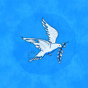 带有分支的 dove自由动物插图艺术蓝色绘画鸟类悲哀吉祥物宗教图片