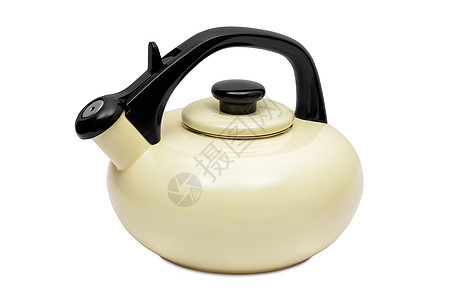 白色背景的红茶壶家庭陶瓷厨具制品烹饪黑色酿造喷口液体器具图片