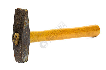 白色背景的老生锈锤维修木工建造指甲乐器工作棕色力量木头作坊图片