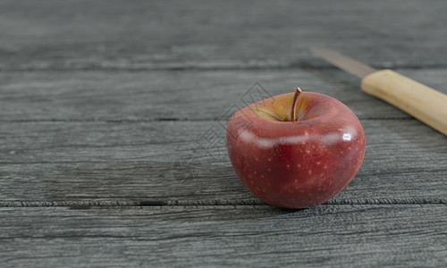 灰木上的红苹果和模糊小刀木柄叶子农业果汁营养维生素甜点食物木头市场桌子图片