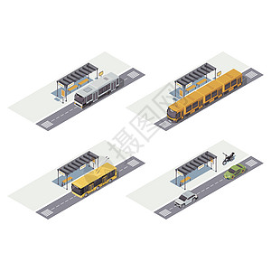 城市交通等距颜色矢量图 公共城市图片