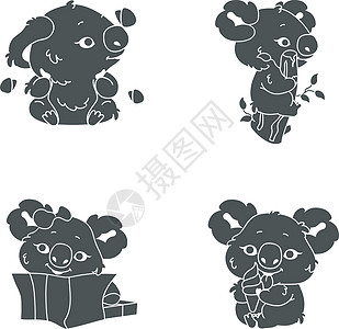 可爱的考拉卡哇伊字符字形图标设置 可爱又有趣标识礼物涂鸦奶油贴纸盒子考拉空间动物婴儿图片