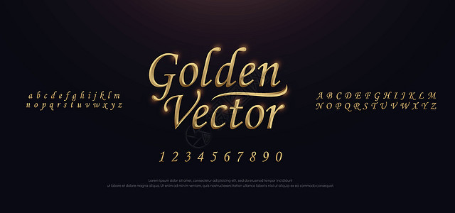 优雅的金色金属铬字母字体 金色版式经典风格衬线字体集 它制作图案矢量图图片