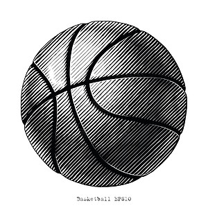 篮球手画 vinatge 风格黑白剪贴画 iso图片