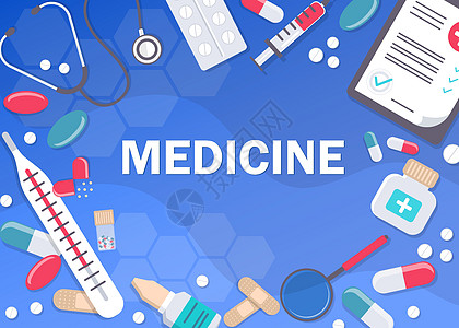 矢量医学抽象背景 具有复制空间的医学和保健横幅海报背景 药品图片