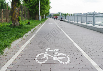 码头上的自行车路蓝色交通路线运动运输公园地面车道沥青街道图片