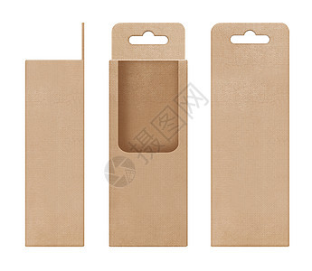 盒子 包装 盒子棕色 用于悬挂切出窗口形状 用于设计产品包装的打开空白模板船运套管瓦楞纸盒纸板贮存牛皮纸礼物店铺收藏图片