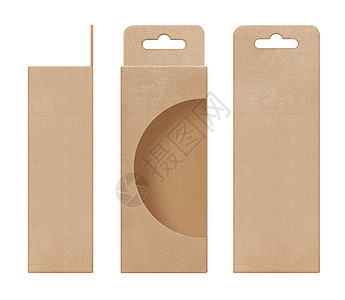 盒子 包装 盒子棕色 用于悬挂切出窗口形状 用于设计产品包装的打开空白模板纸板瓦楞运输纸盒商业船运细绳礼物窗户牛皮纸图片