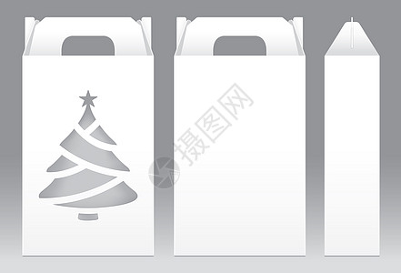 高盒子白色窗口圣诞树形状切出包装模板空白 用于设计产品包装礼品盒的空盒白色模板 白盒包装纸牛皮纸卡板包装标签窗户礼物案件小样推介图片