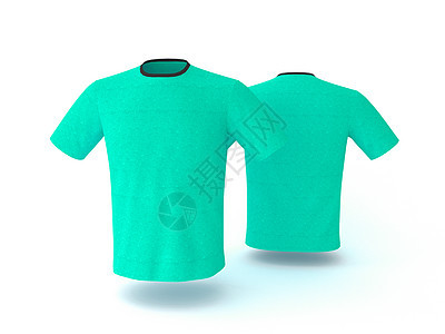 蓝色 T 恤模板隔离在背景上 男装逼真的 T 恤样机 3d rende纺织品运动店铺零售插图男生绿色广告男人男性图片