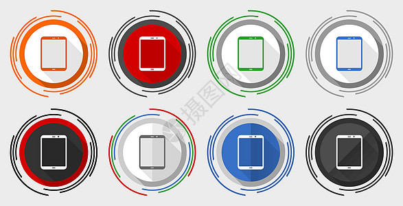 平板电脑手机智能手机矢量图标集现代设计平面图形在 8 个选项中用于网页设计和移动应用程序图片