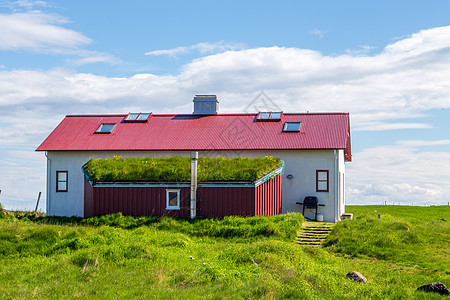 冰岛生态之家 屋顶上有草地 在Fl村农村假期生物苔藓地形房子编队悬崖农场草皮图片