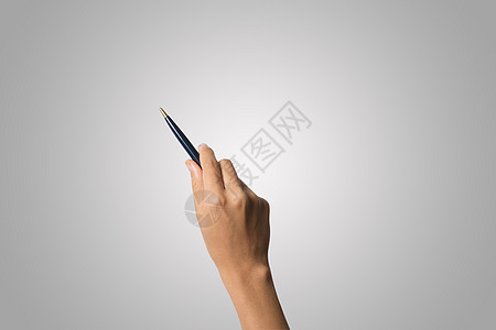 女性手与笔隔离 在白色背景写作空白手臂手指女士商业金属笔记白色的高清图片素材