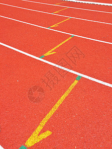 开始并完成慢跑运动田径赛道线条红色竞争场地车道竞技场白色赛马场曲线体育场图片