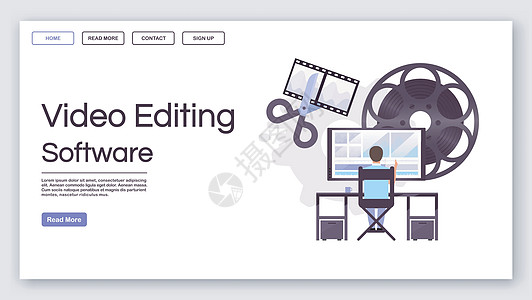 视频编辑软件登陆页面矢量模板 带有平面插图的后期制作网站界面理念 电视工程主页布局 网页横幅网页卡通概念图片
