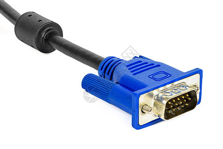 白色背景上的 VGA 插件网络电脑数据外设工业金属绳索硬件蓝色技术图片