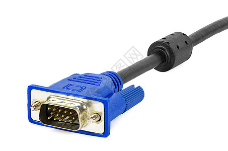 白色背景上的 VGA 插件金属技术监视器绳索电子电缆蓝色插头连接器外设图片