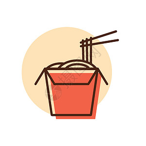 用筷子装在细线盒里的面条菜单插图午餐餐厅炒锅营养包装小吃标识美食图片