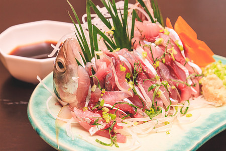 日本菜 日本鱼生食餐厅海鲜美食鲭鱼食物寿司鱼片盘子海藻图片