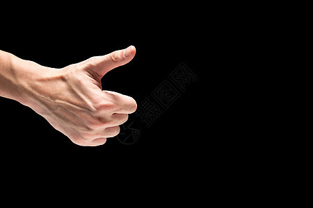 黑色背景上的男性手 文字自由空间Name男人手势拇指手指身体数字语言图片