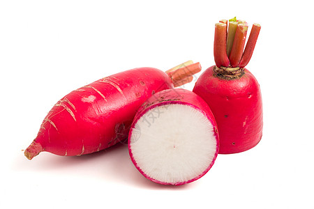白色背景的新鲜粉红弧度营养红色食物收成植物蔬菜饮食萝卜粉色图片