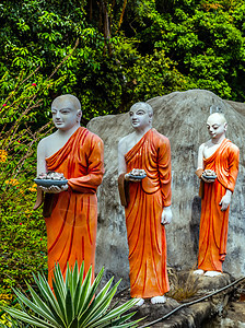 佛教僧侣们走在金寺庙的岩石上 斯里兰卡达姆布拉雕像精神冥想情谊文化佛教徒祷告机构宗教雕塑图片