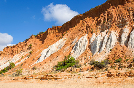 Falesia海滩的红色悬崖海岸假期旅行海岸线蓝色编队地质学支撑天空海洋图片