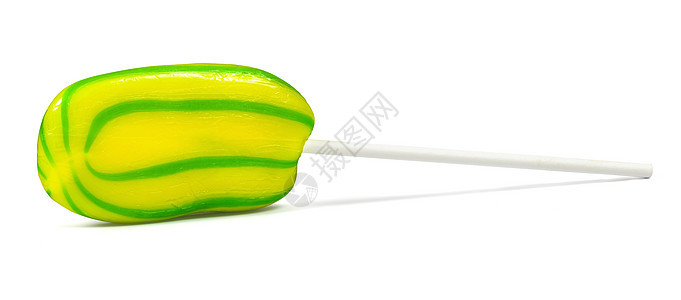 白色背景的黄绿色棒棒棒糖圆形味道黄色童年小吃乐趣甜点绿色食物条纹图片