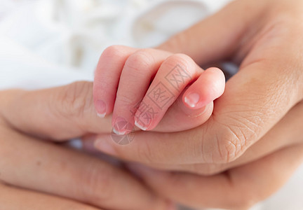 在母亲的手中 手握着睡着的新出生婴儿图片