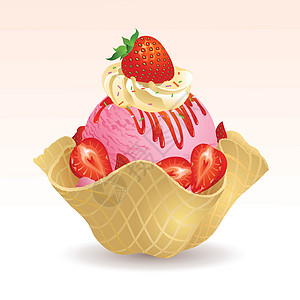 草莓冰淇淋配华夫饼图片