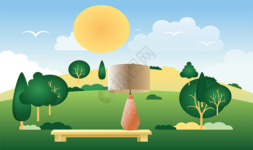 前卫台灯的模拟插图房间化妆品房子森林商业木板太阳公园地面框架图片