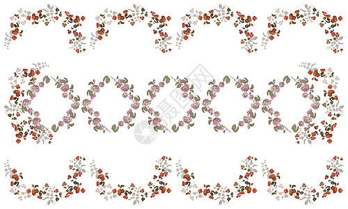 自然花和叶子的数字纺织品设计墙纸花束玫瑰荒野装饰品艺术品纹理花瓣风格插图图片