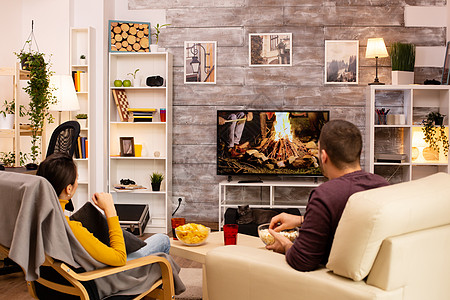 在客厅看电视电影时的 情侣背影男性娱乐闲暇长椅屏幕房间两个人电视流行音乐苏打图片