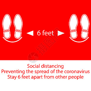 脚符号标记站立位置地板作为人们站立 6 英尺的标记为加强社会距离矢量图案而实施的做法店铺磁带市场地面安全生活插图民众仪表感染图片