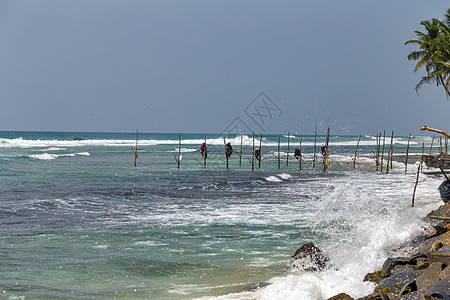 斯里兰卡印度洋的当地渔民 10月21日卷轴垂钓者海岸海岸线旅行渔夫活动帽子男性旅游图片