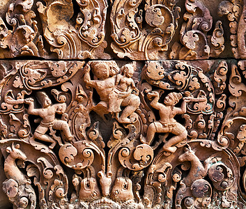 柬埔寨古代印度教神石的艺术遗产建筑学寺庙雕刻纪念碑砂岩历史高棉语旅行地标图片