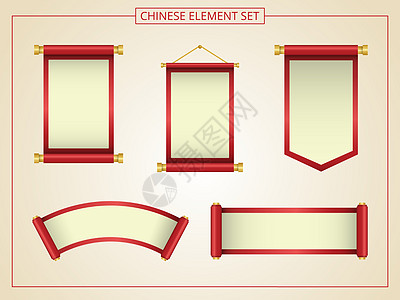剪纸风格红黄相间的中国卷轴图片