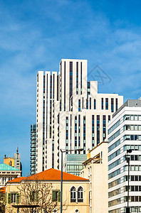 贝鲁特有现代化建筑的中央商业区Leban建筑学城市商业市中心玻璃摩天大楼中心街道天空样性图片