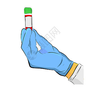 简单概念手绘画 Sletch矢量器 持有塑料测试管的医生手 孤立在白色上草图手套诊所分析师管子药品生物护士肺炎感染图片