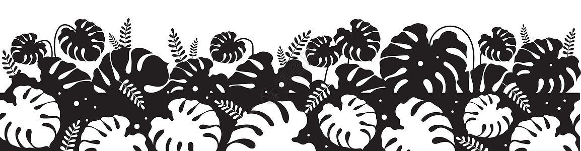 龟背竹叶黑色剪影无缝边框图片