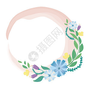 柔和的花朵和空间背景 vecto树叶圆圈戒指花圈植物插图妈妈们绘画庆典水彩图片