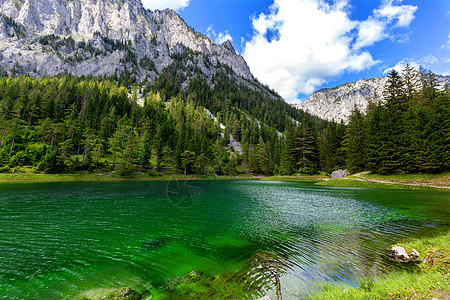 美丽的绿湖 水晶清水场景环境绿色蓝色森林国家风景天空季节荒野图片