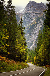 秋天与Bauti在Dolomites的长途公路山口旅游自然树木环境山脉场景天空沥青运输自由图片