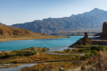 山中纳伦河涟漪衬套旅行蓝色晴天旅游反射全景农村溪流图片