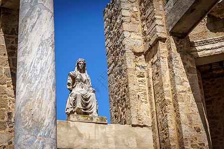 西班牙梅里达罗马剧院女神Ceres女神雕像古董艺术遗产历史性荣誉农业历史纪念碑旅游大理石图片