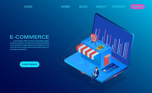电子商务在线购物与电脑 lapto营销零售横幅店铺产品顾客命令商业互联网插图图片