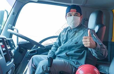 戴面罩的卡车司机流感安全运输感染商业面具车辆男人卫生送货图片