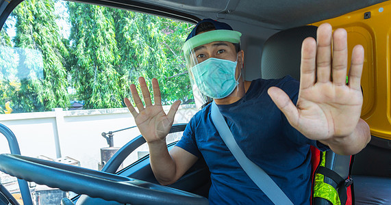 戴面罩的卡车司机感染工人口罩送货保健空气防护速度卫生疾病图片