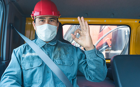 戴面罩的卡车司机车辆口罩防护安全卫生面具商业货运感染男性图片
